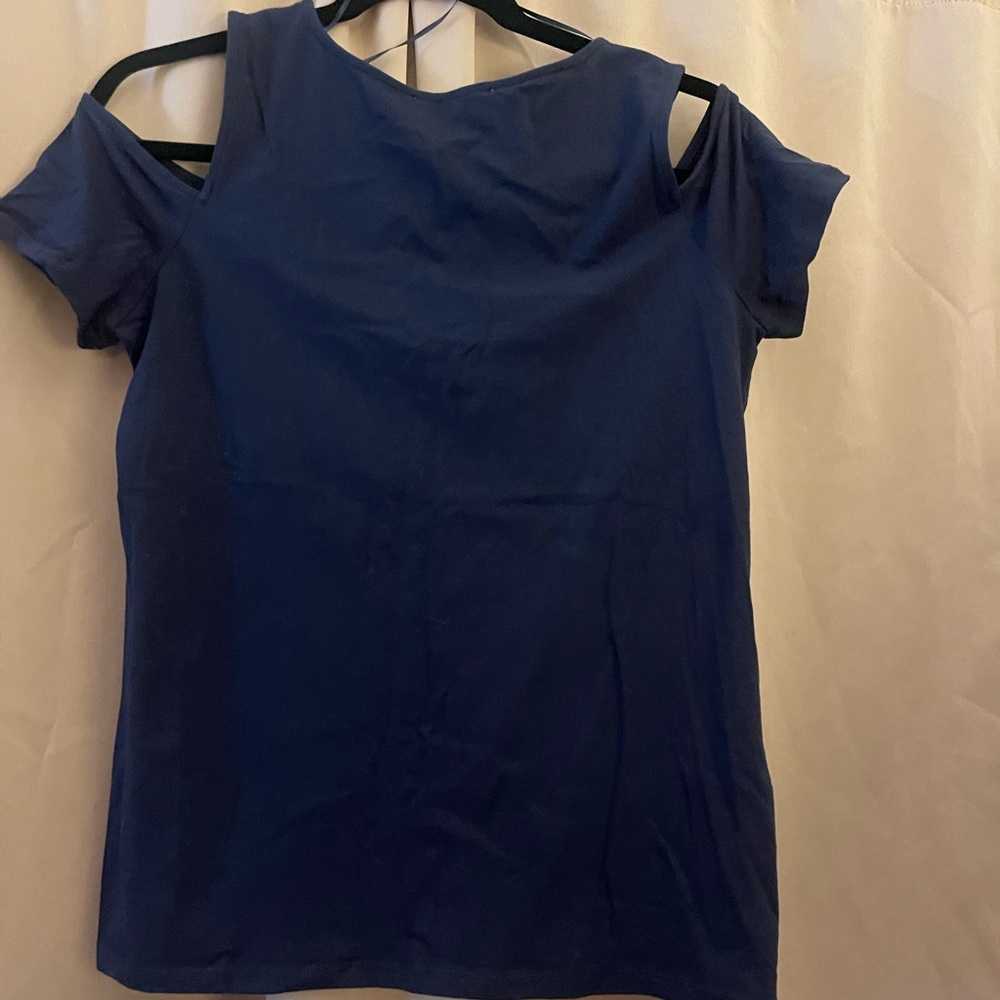 Michael Kors Blue Asymmetrical Cut Out Blouse